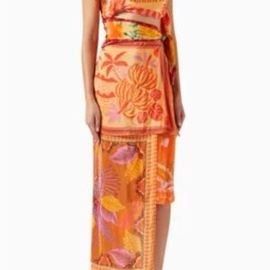 Farm Rio Multicolor Forest Mixed Scarves Cut Out Midi Dress size Medium